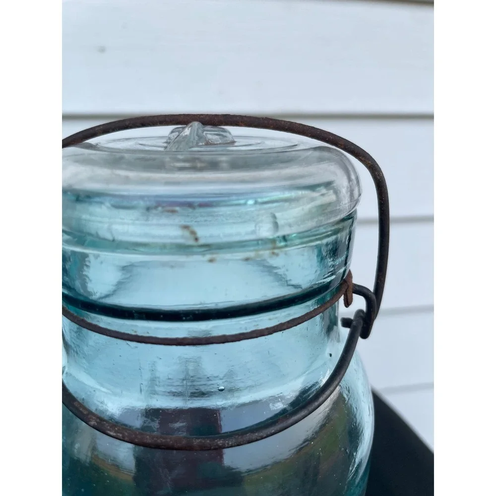 Atlas E-Z Seal Vintage Aqua Blue Glass Mason Jars Wire Bail Set of 3